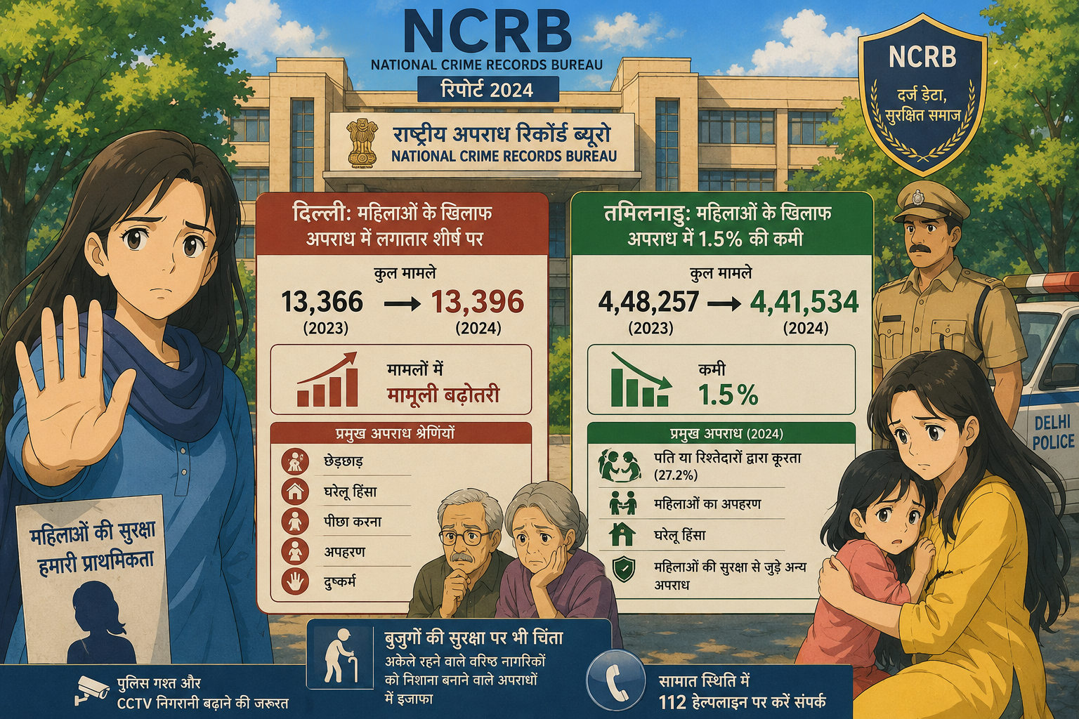 महिलाओं और बुजुर्गों के खिलाफ अपराध में दिल्ली फिर सबसे आगे, तमिलनाडु में 1.5% घटे मामले
