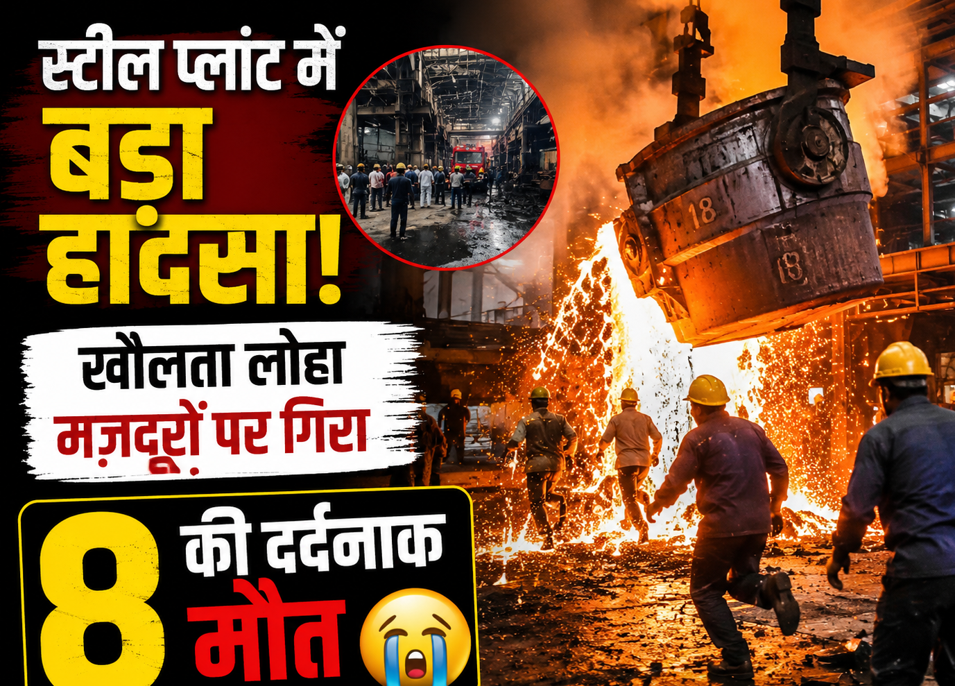 स्टील प्लांट में खौलता लोहा मजदूरों पर गिरा, कई घायल; 8 की मौत से शोक की लहर