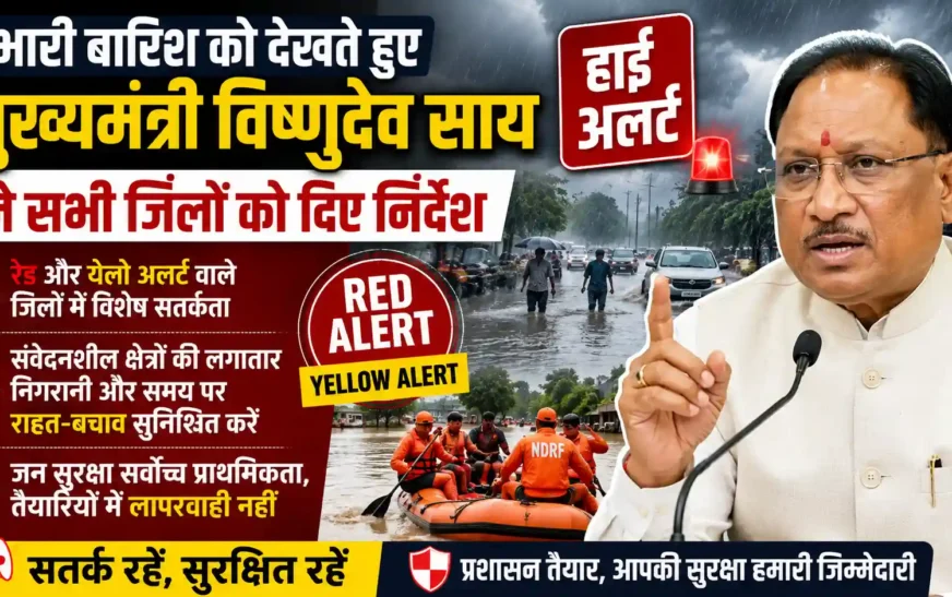 भारी बारिश के बीच मुख्यमंत्री विष्णुदेव साय ने सभी जिलों को हाई अलर्ट पर रहने के दिए निर्देश