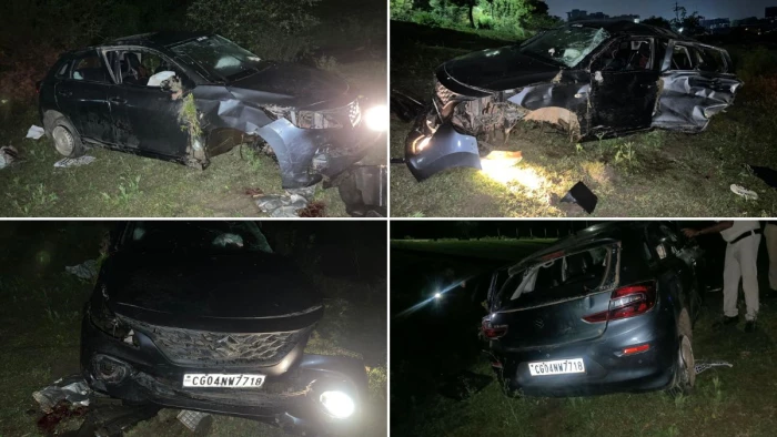 रायपुर के सेरीखेड़ी ओवरब्रिज पर दर्दनाक हादसा: तेज रफ्तार कार डिवाइडर से टकराकर पलटी, युवती की मौत; 3 घायल