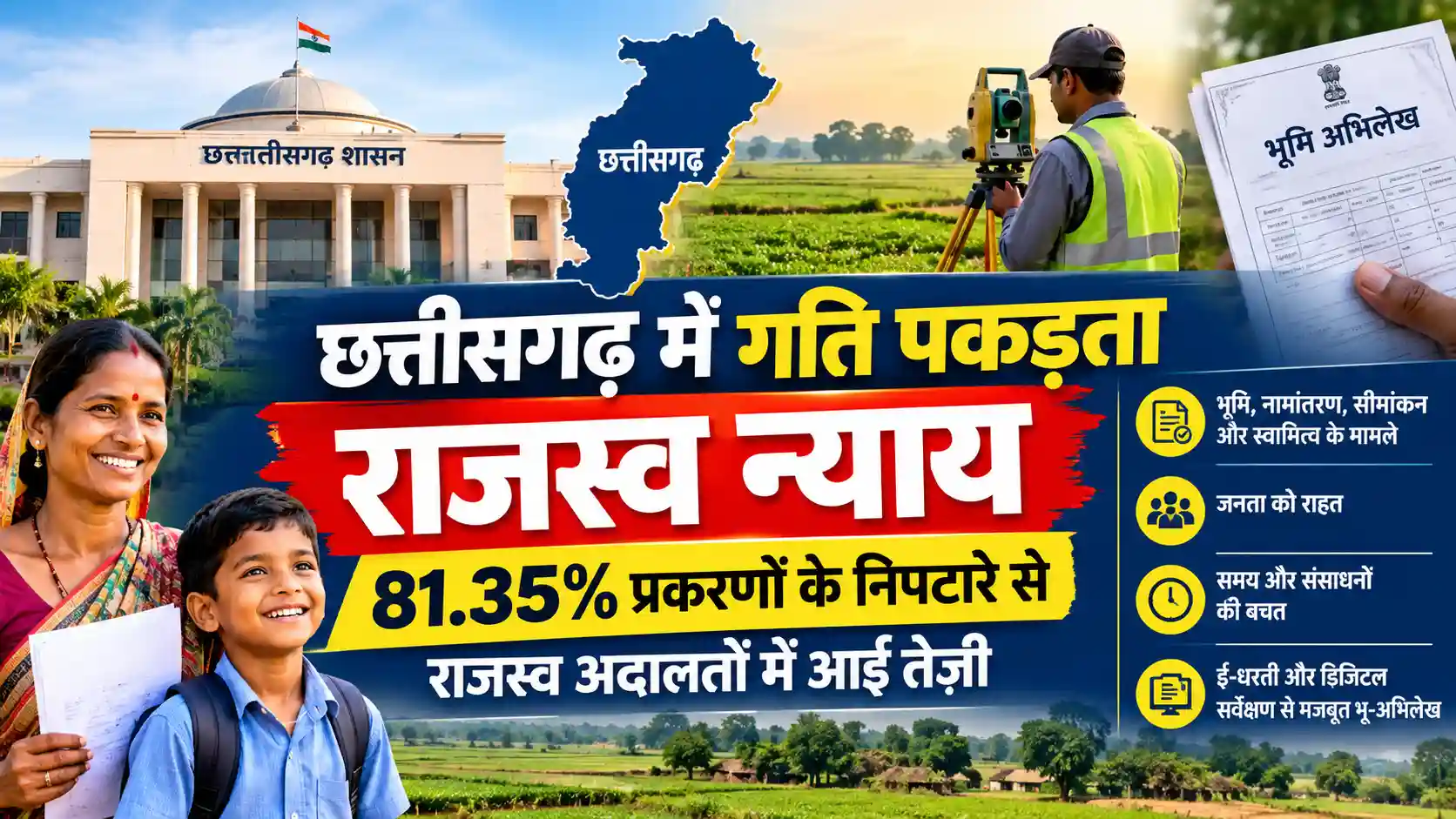 विशेष लेख: छत्तीसगढ़ में गति पकड़ता राजस्व न्याय, 81.35% प्रकरणों के निपटारे से राजस्व अदालतों में आई तेज़ी