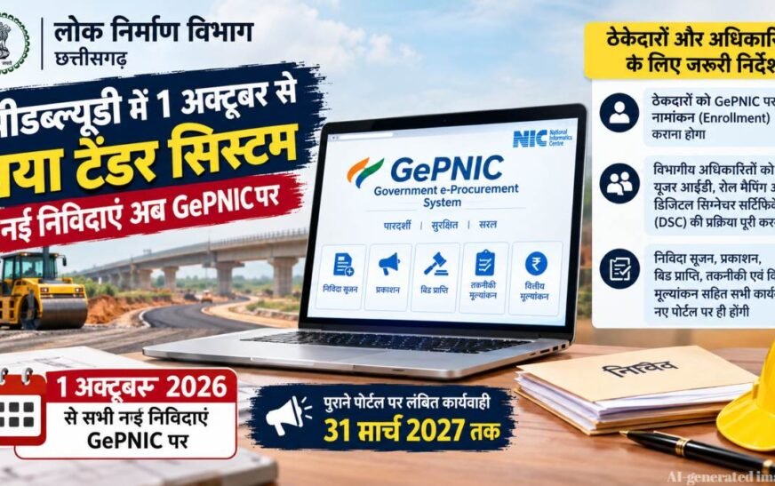 पीडब्ल्यूडी में 1 अक्टूबर से बदलेगा टेंडर सिस्टम: नई निविदाएं अब GePNIC पर, ठेकेदारों का Enrollment जरूरी