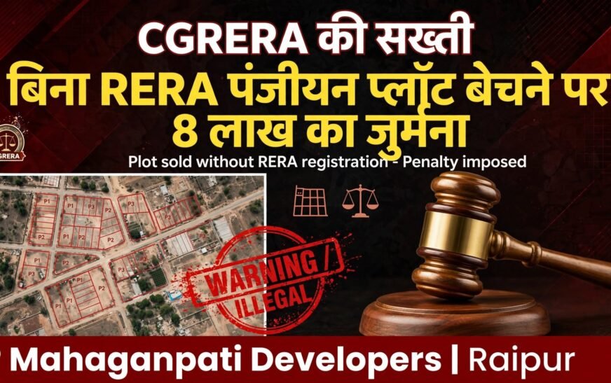 बिना RERA पंजीयन प्लॉट बेचने पर CGRERA की सख्ती, महागणपति डेव्हलपर्स पर 8 लाख का जुर्माना, परियोजना पंजीयन के निर्देश